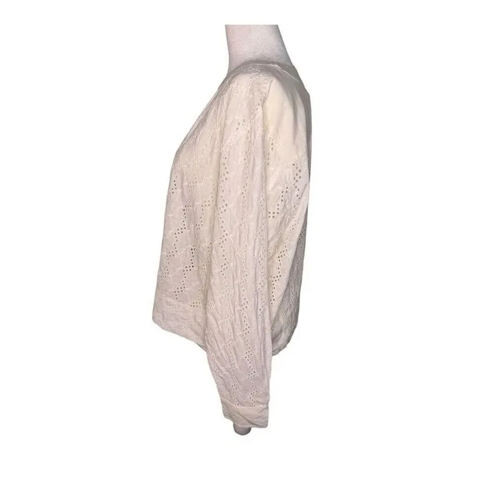 NEW Madewell Women’s Small Soft White Long-Sleeve Popover‎ Top in Eyelet NWT